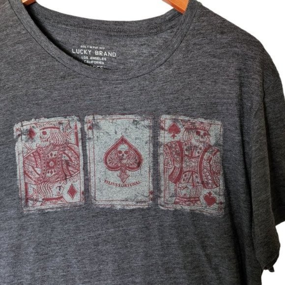Lucky Brand Burnout Poker Cards‎ Tee Graphic T Shirt L Large Gray - Picture 5 of 10